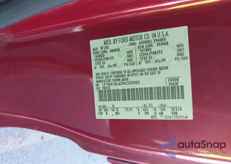 2002 Ford F-150 Lariat/Xl/Xlt from USA, damaged, VIN 1FTRX18L62NC02502